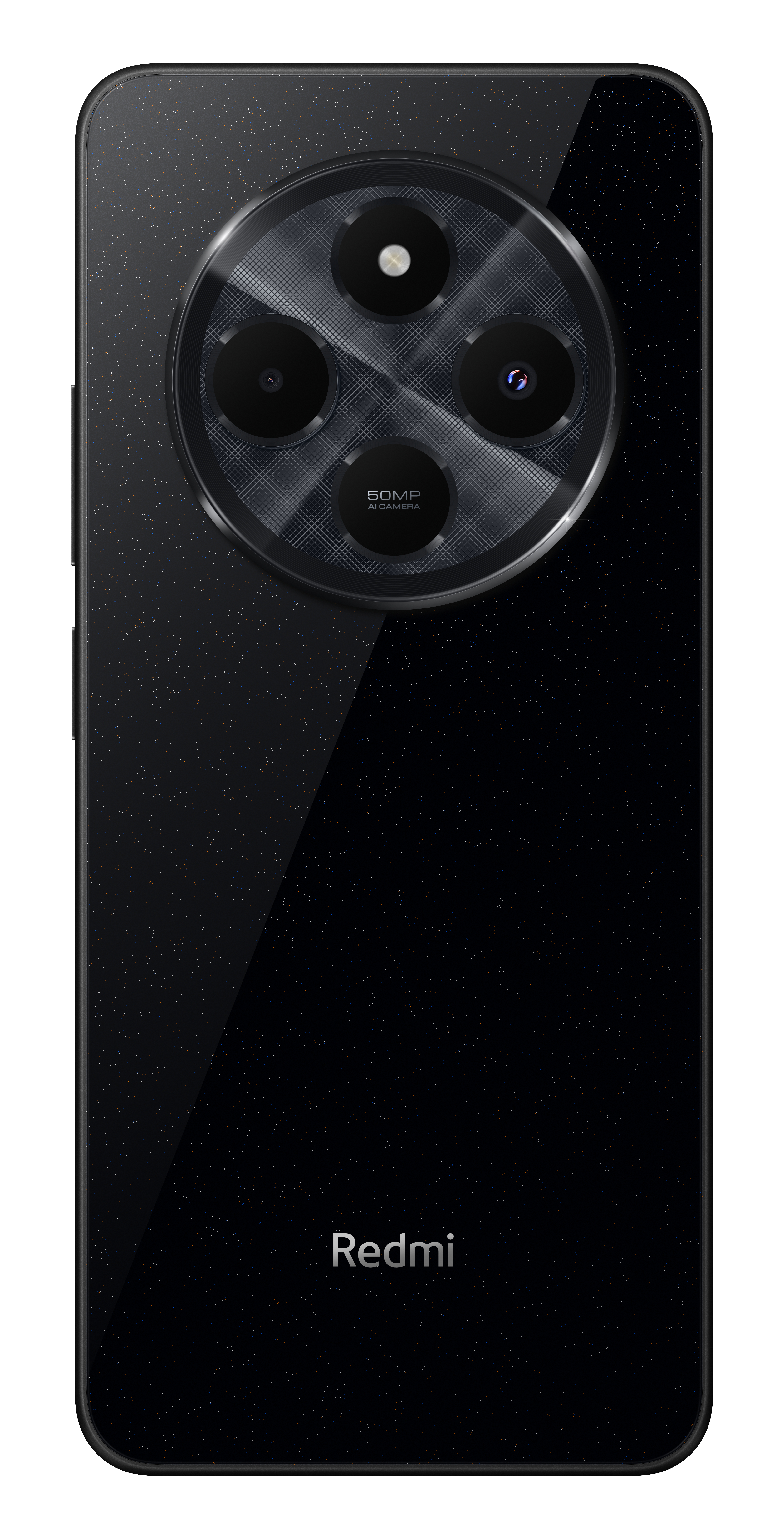 Schwarzes Telefon mit großem kreisförmigen Kamera-Array auf der Rückseite. Redmi-Logo sichtbar.