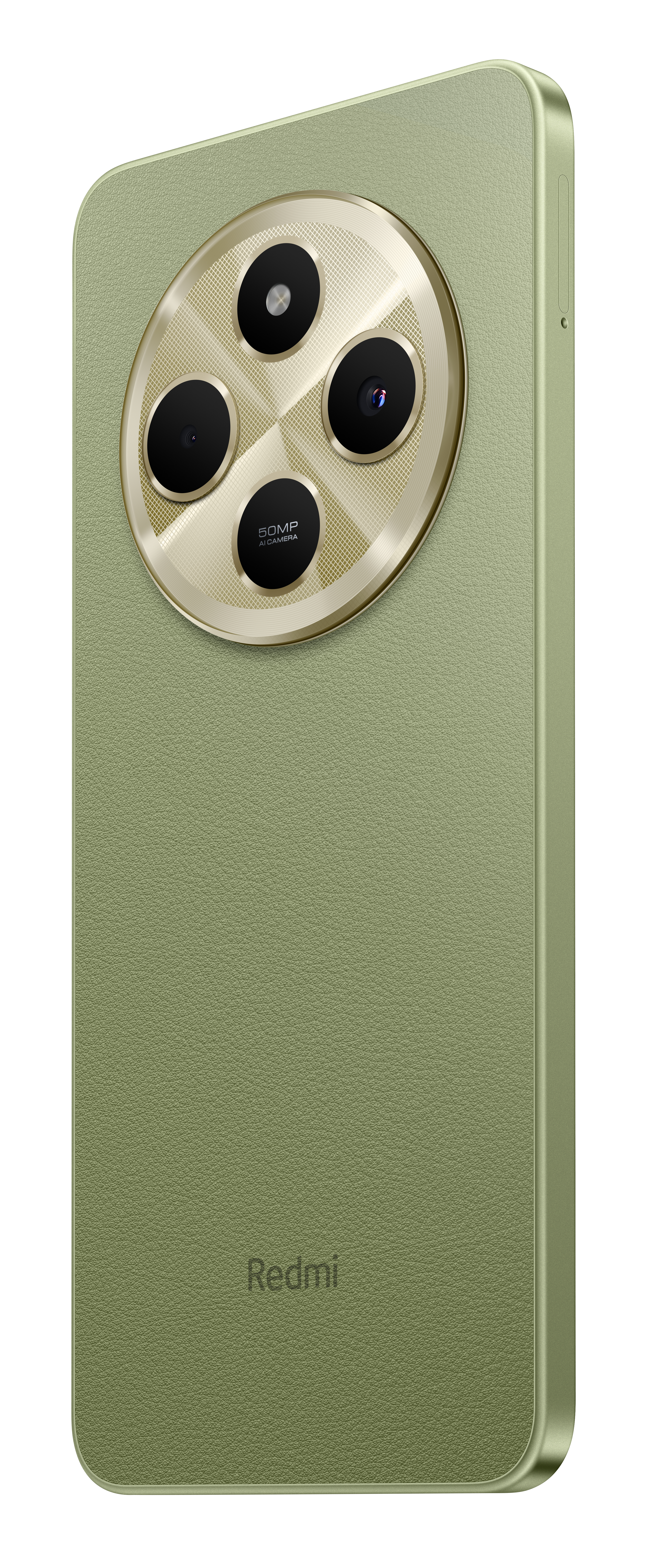 Grünes Smartphone mit goldfarbenem Kameramodul auf der Rückseite.