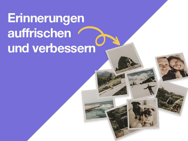 Sammlung von Fotos mit Collage-Effekt, mit einigen Fotos von Menschen und Landschaften.