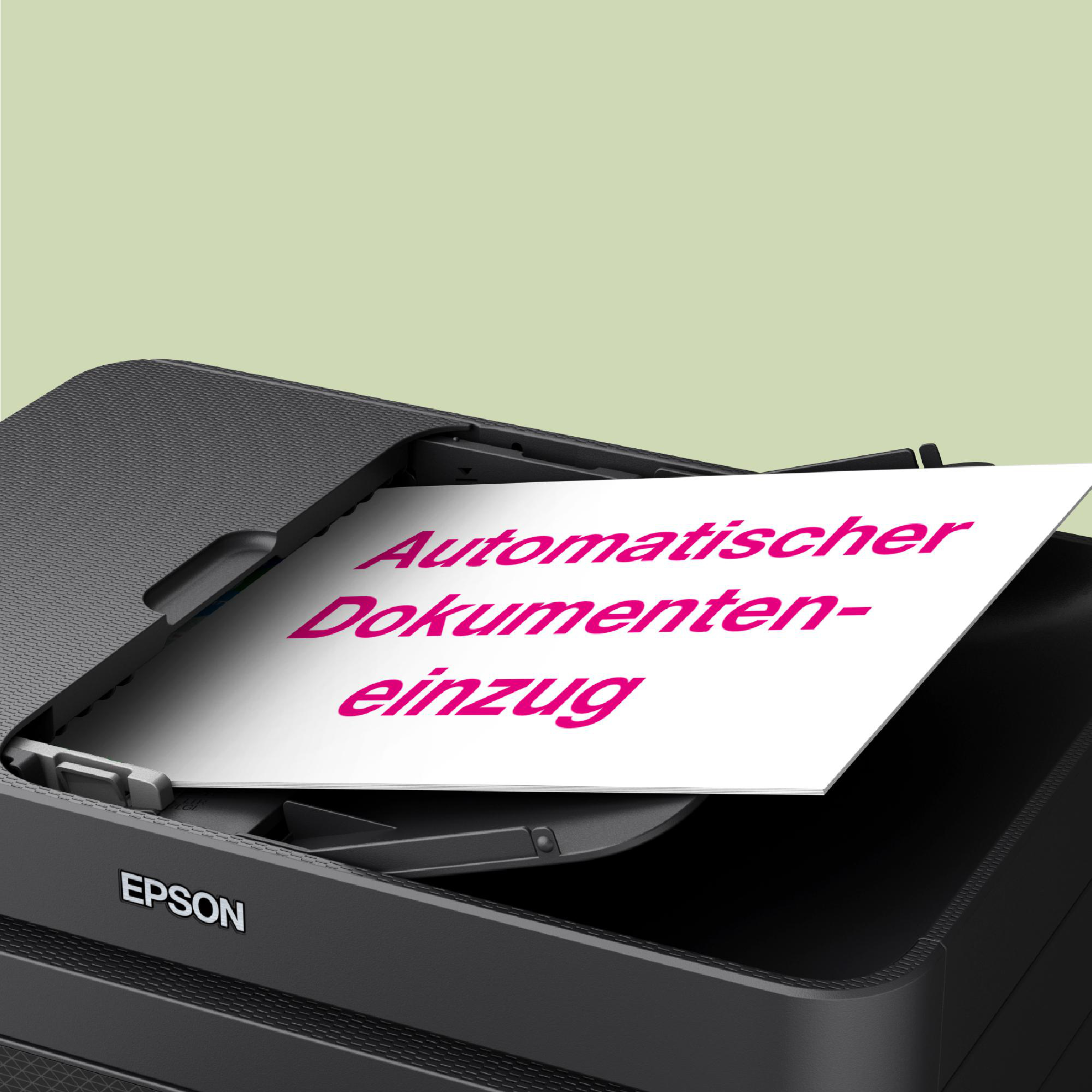 Drucker mit Dokument, das "Automatischer Dokumenteneinzug" beschriftet ist.
