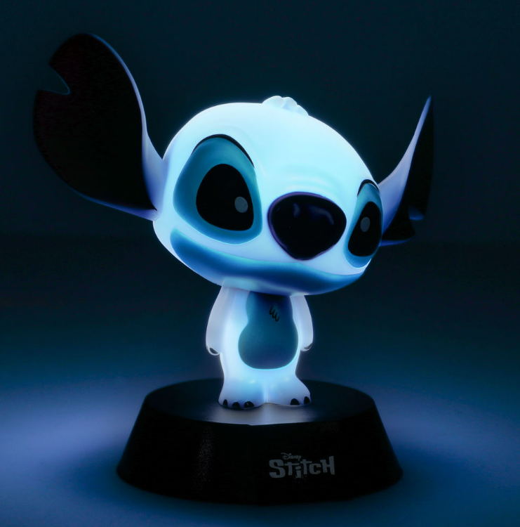 Stitch-Leuchtfigur auf schwarzer Basis. Blaues Licht.