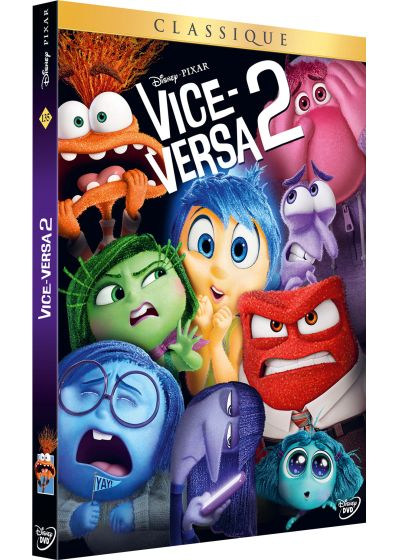 DVD-hoes voor de film Inside Out 2 met tekenfilmfiguren op de cover.