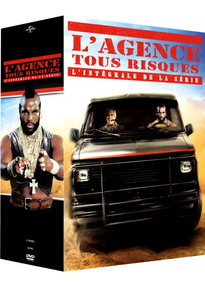 Couverture DVD de 'L'Agence Tous Risques', avec Mr. T et un van noir, dans un décor désertique.