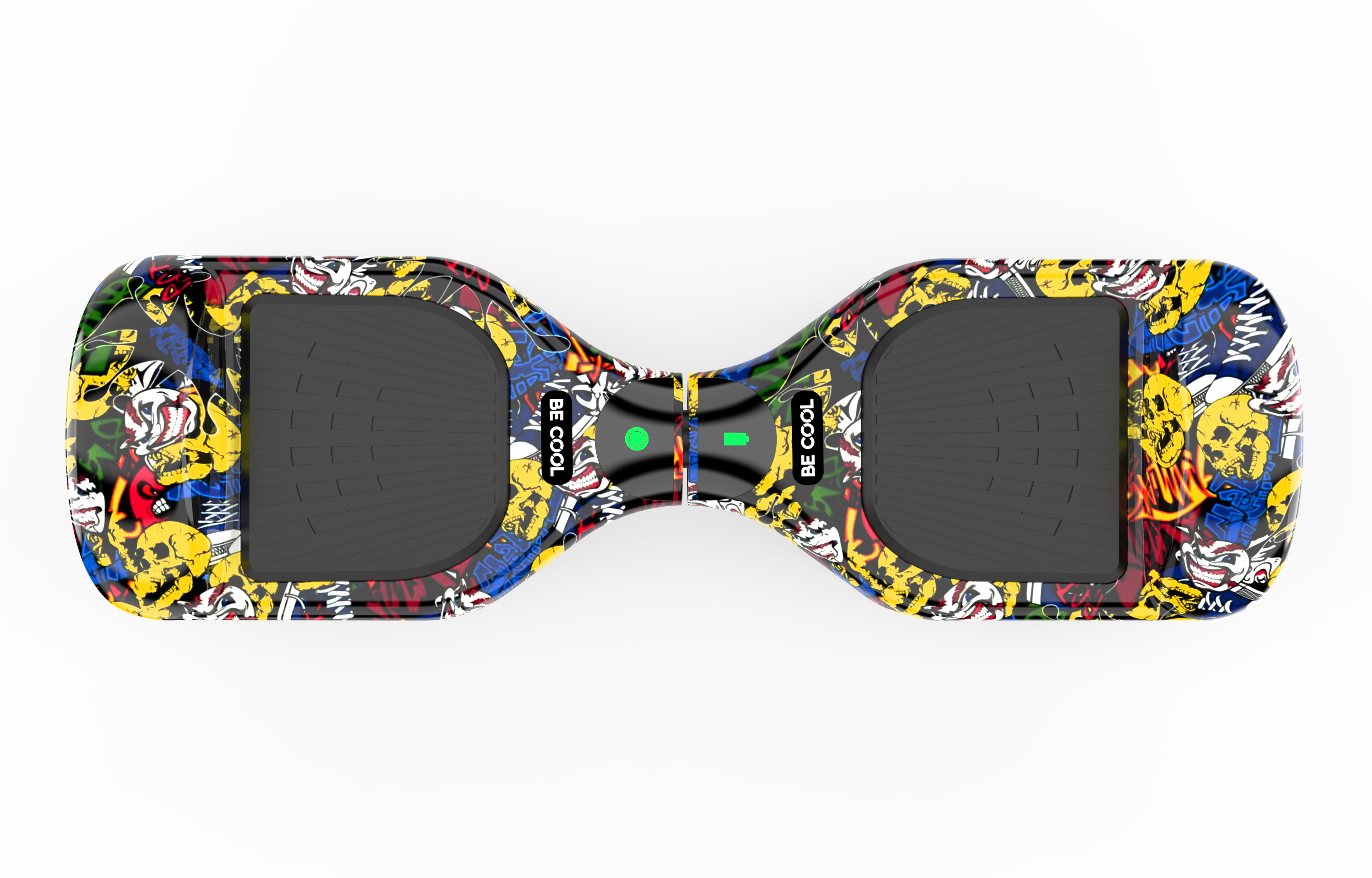 Hoverboard mit Graffiti-Design auf weißem Hintergrund.