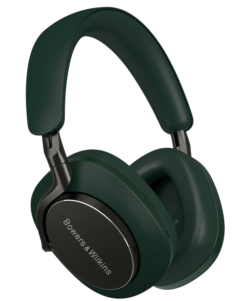 Ciemnozielone słuchawki nauszne Bowers & Wilkins z czarnym akcentem.