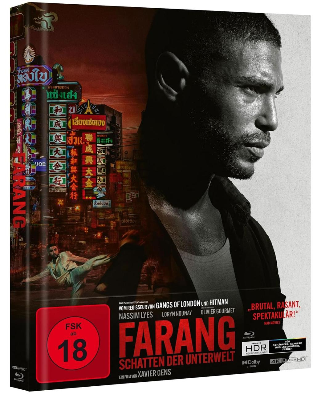 Filmcover für 'Farang', mit dem Gesicht eines Mannes und einer Kampfszene.