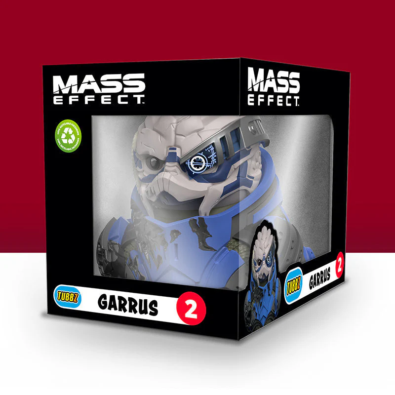 Dobozos Garrus figura, a Mass Effect játékból. Fekete doboz, kék figura.