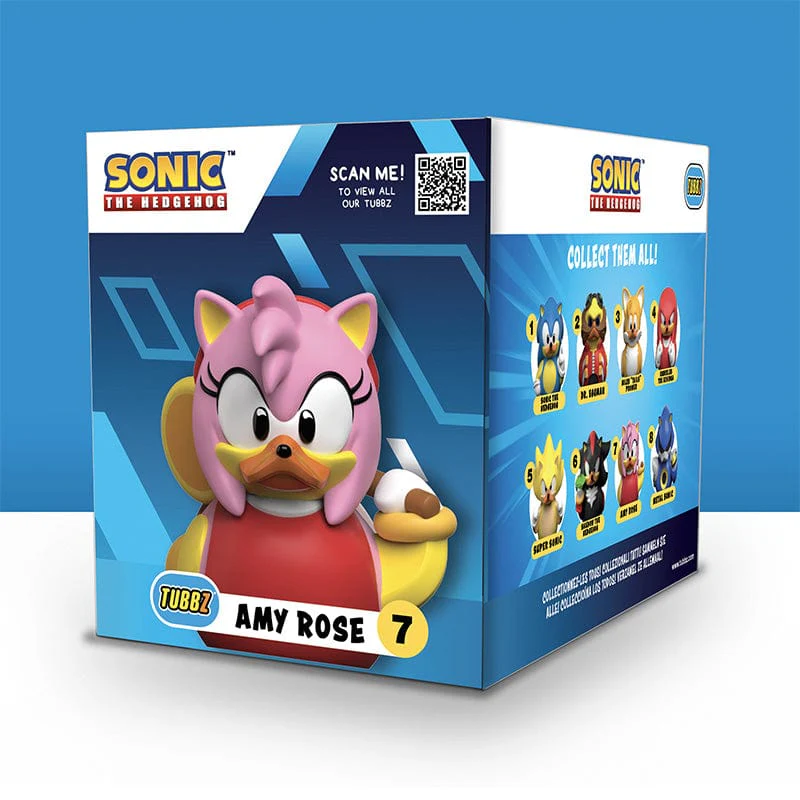 Sonic The Hedgehog TUBBZ doboz. Amy Rose kacsafigura látható a dobozban.