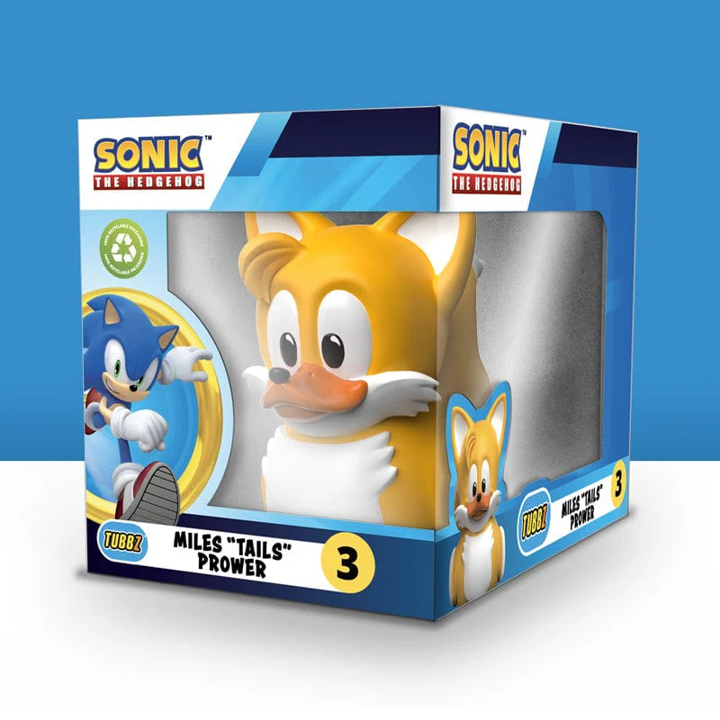 Doboz Tails figurával. A dobozon a Sonic a Sündisznó logója látható.
