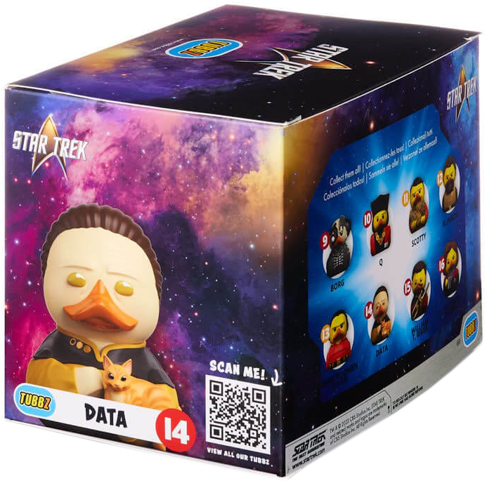 Star Trek Data kacsa figura egy dobozban más kacsákkal.