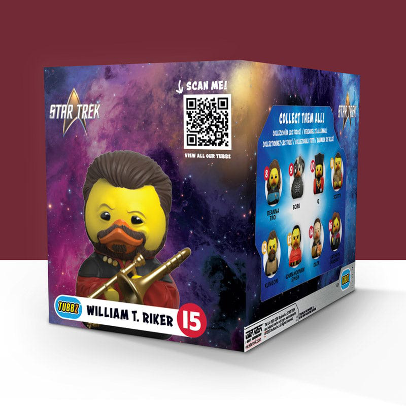 Star Trek témájú gyűjthető doboz William T. Riker kacsafigurával.