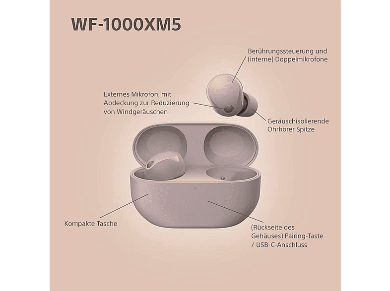 SONY WF-1000XM5 TWS Noise Cancelling, In-ear Kopfhörer Bluetooth Smoky Pink