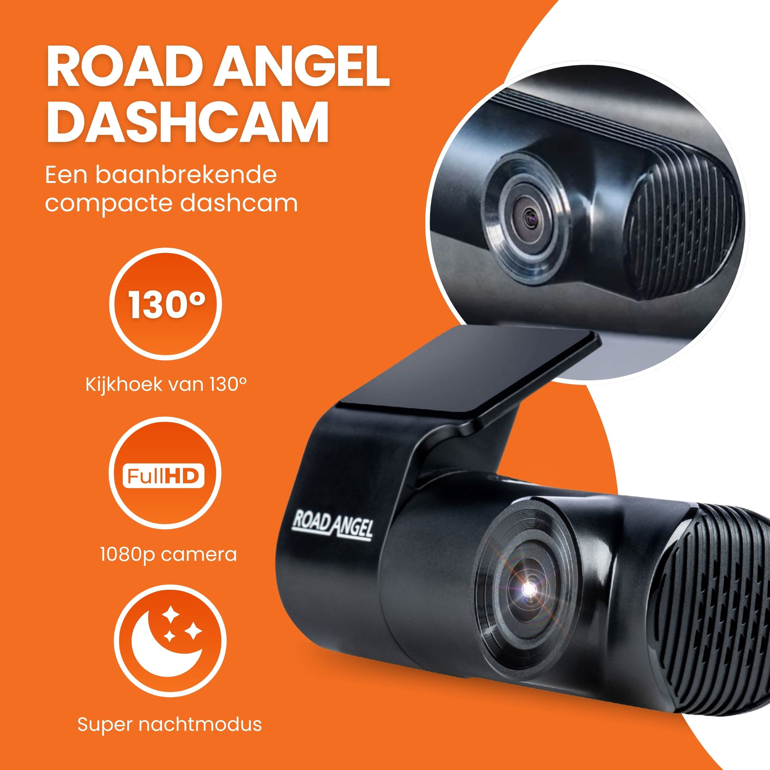 Dashboardcamera met tekst, met de camera en zijn functies.