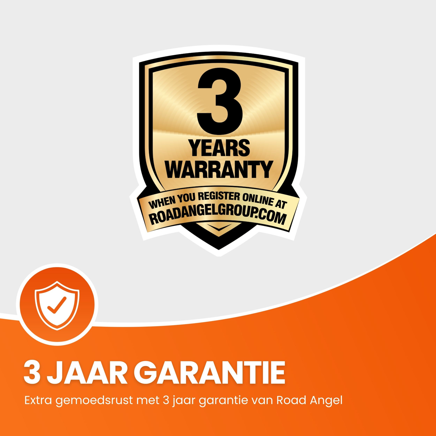 3 jaar garantie badge met tekst, tegen een oranje achtergrond.
