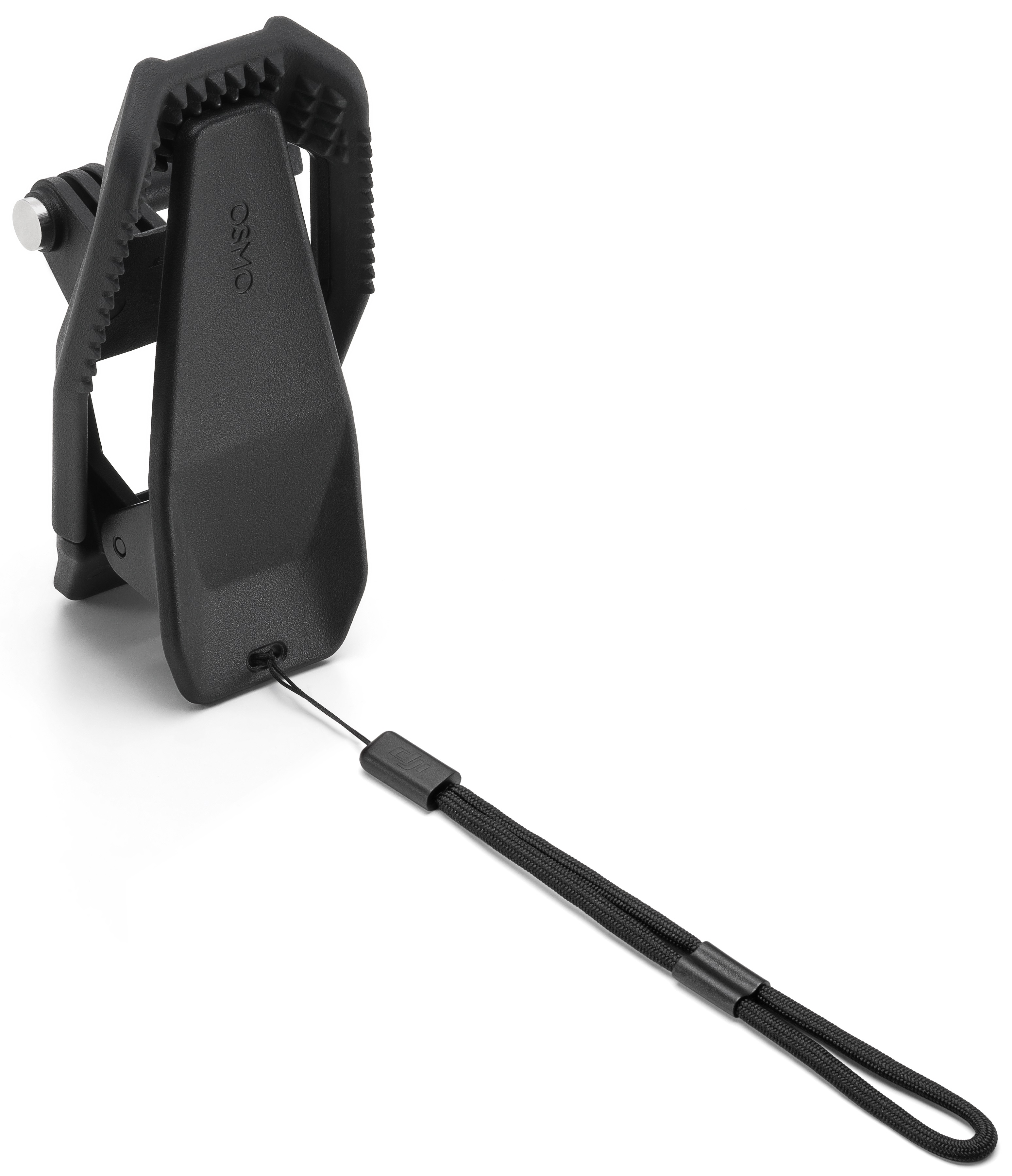 Czarny klips do kamery z paskiem na nadgarstek, do zabezpieczania kamery.