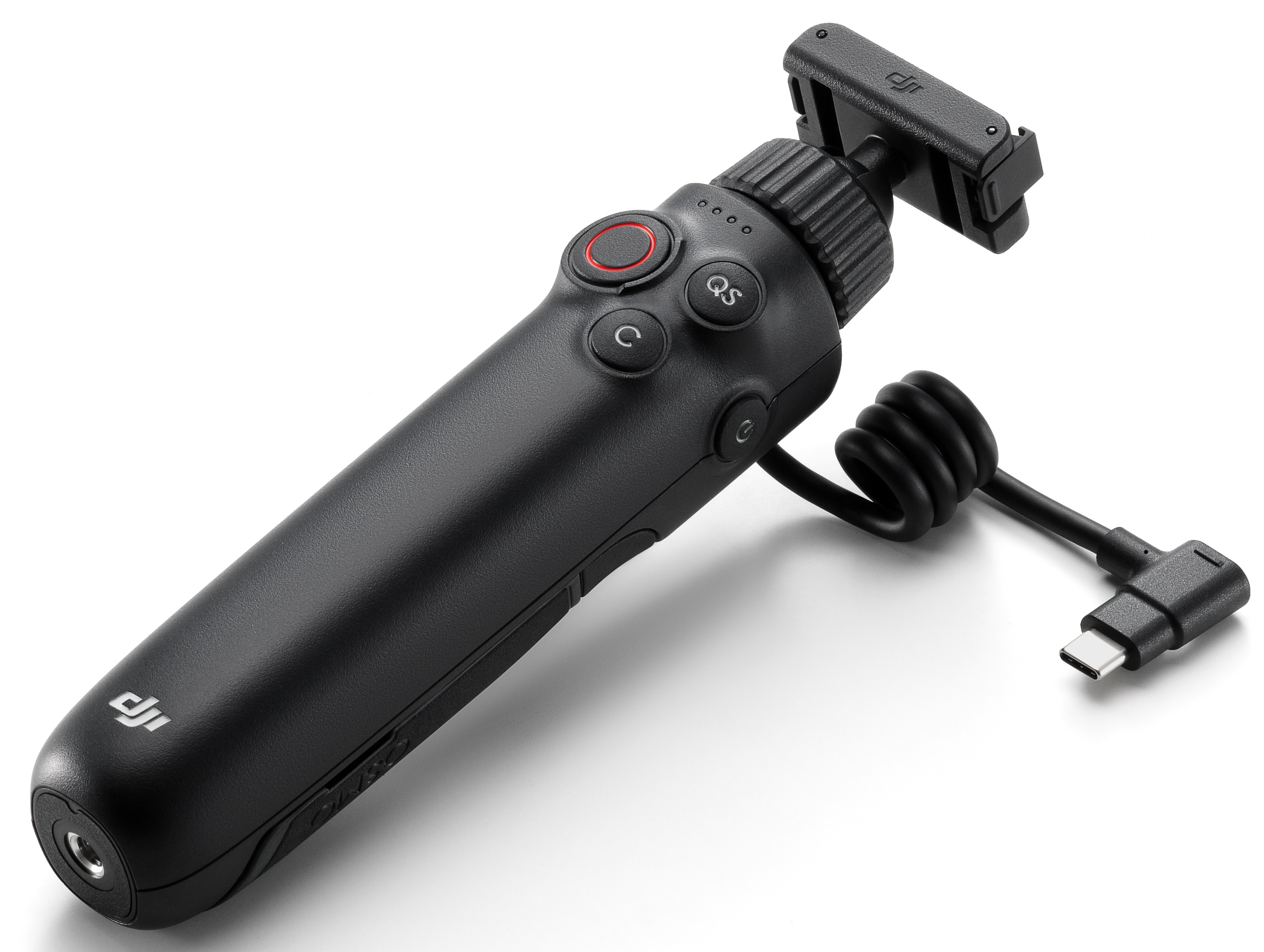 DJI Osmo Mobile SE, czarny gimbal ręczny z przyciskami i kablem.