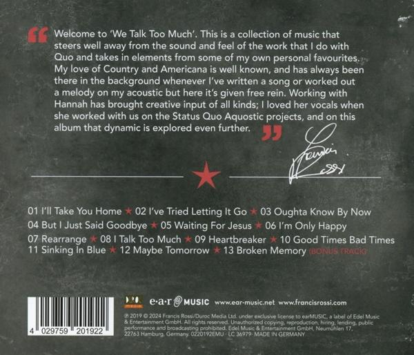 CD-Cover mit Text, einem Stern und einer Unterschrift. Der Hintergrund hat ein strukturiertes, dunkelgraues Aussehen.