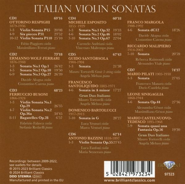 Cover der italienischen Violin Sonaten CD mit verschiedenen Komponisten und musikalischen Informationen.