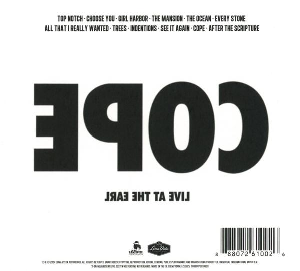 Albumcover mit dem Titel COPE, umgedreht, mit Songtiteln.