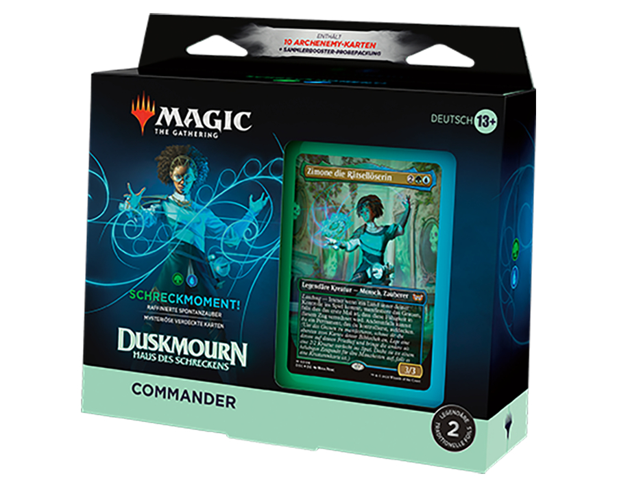 Schachtel für ein Magic: The Gathering Deck, mit Kartenkunst und deutschem Text.