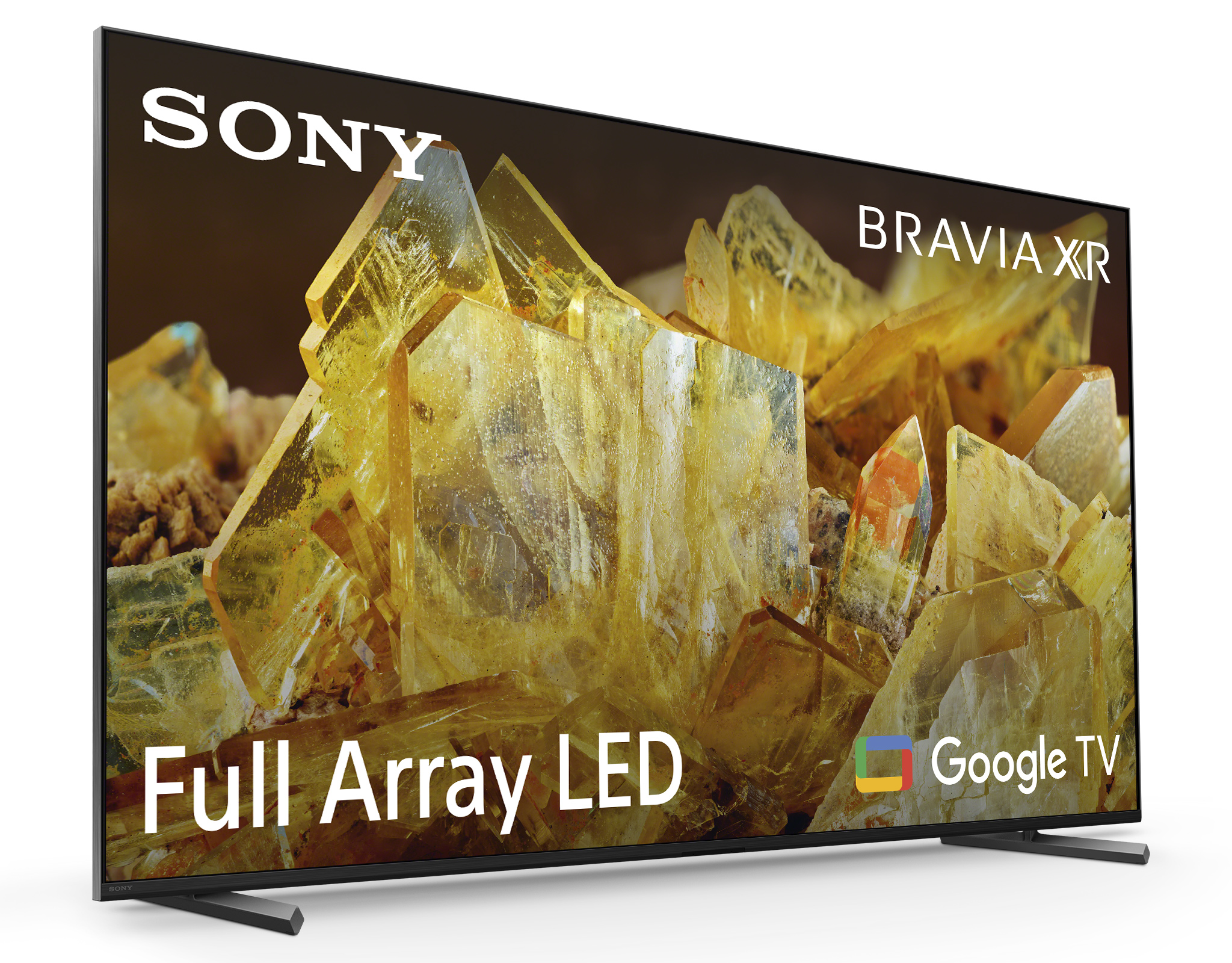 Telewizor Sony Bravia wyświetlający żółtą scenę kryształową.