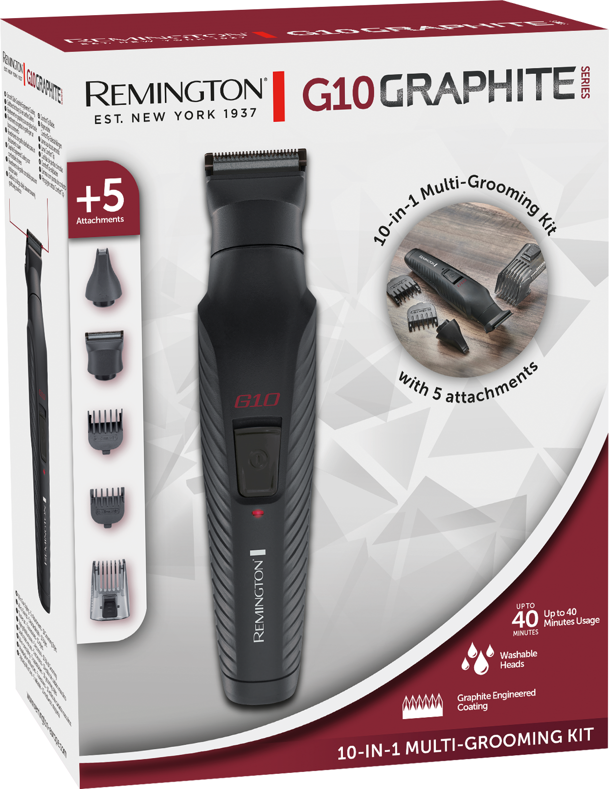 Fekete Remington G10 Graphite többfunkciós nyírókészlet, tartozékokkal.