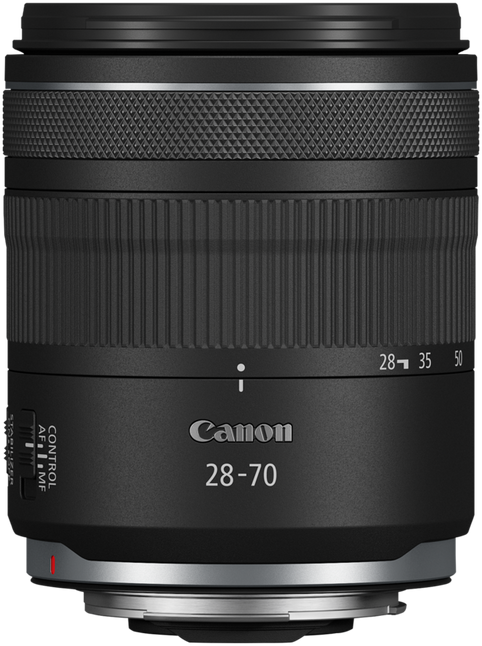 Objectif Canon 28-70 avec bagues de contrôle et logo Canon.