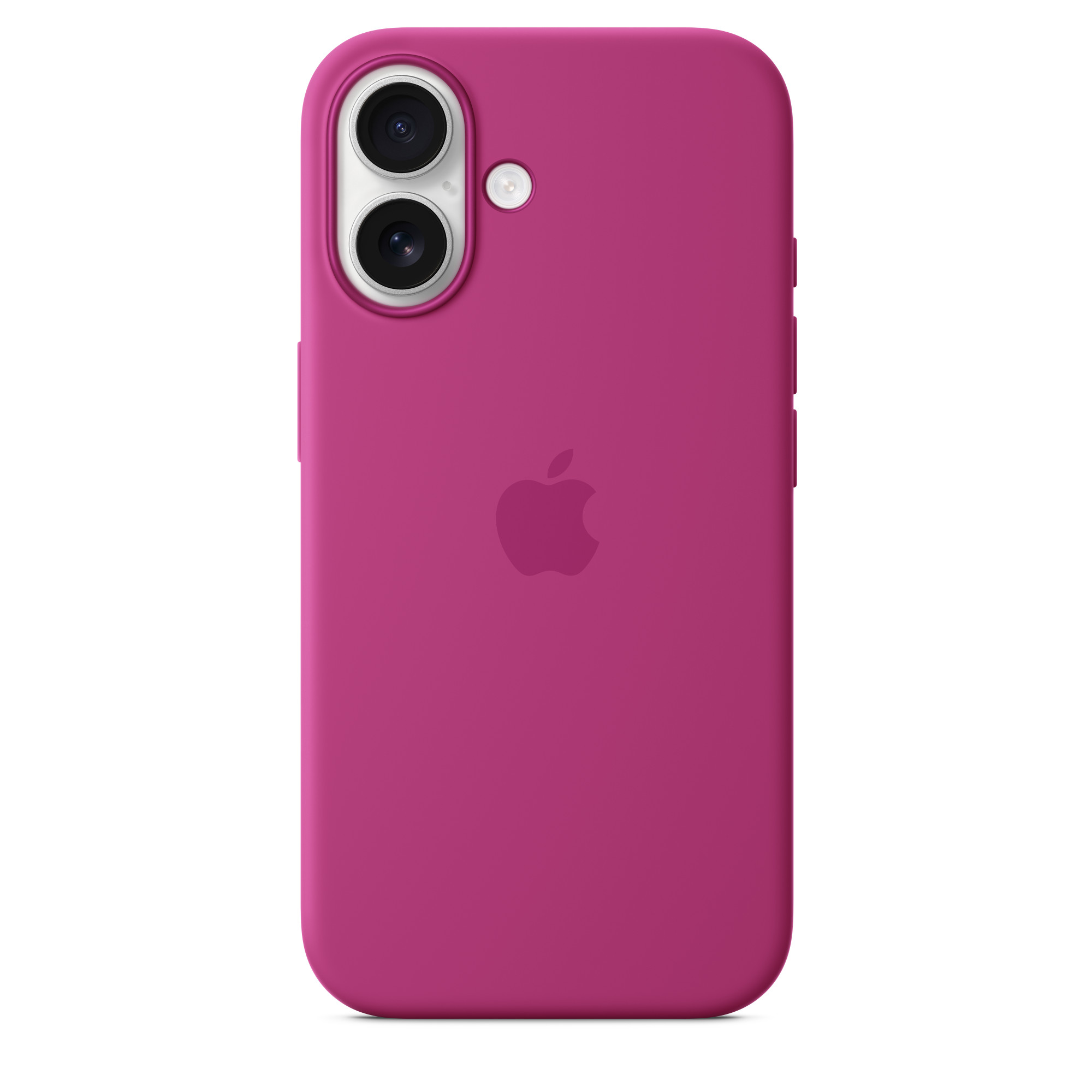 Kamera çıkıntısı ve Apple logosu olan pembe iPhone kılıfı.