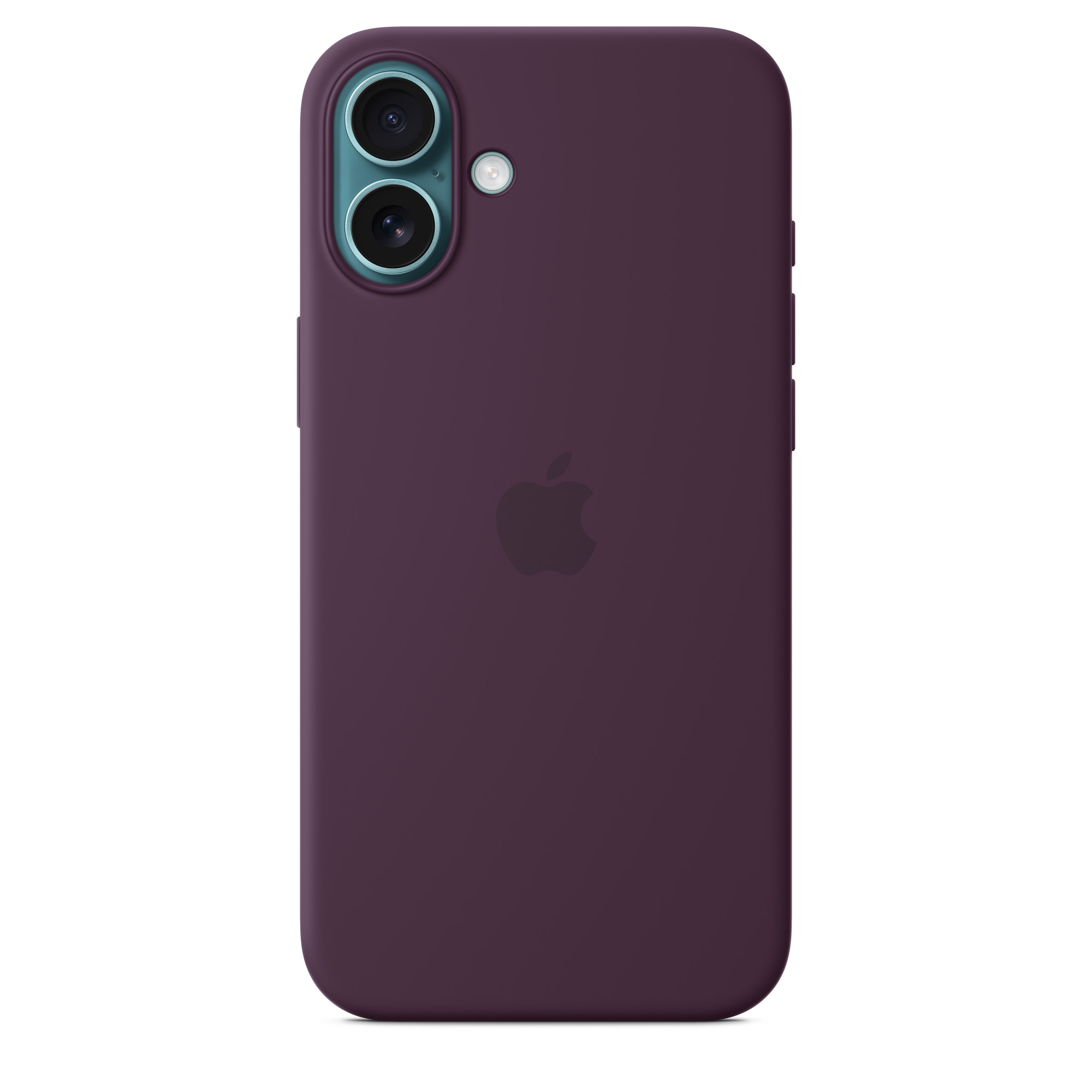 Erik rengi telefon kılıfı, Apple logosu ve kamera lensleri. Beyaz arka plan.