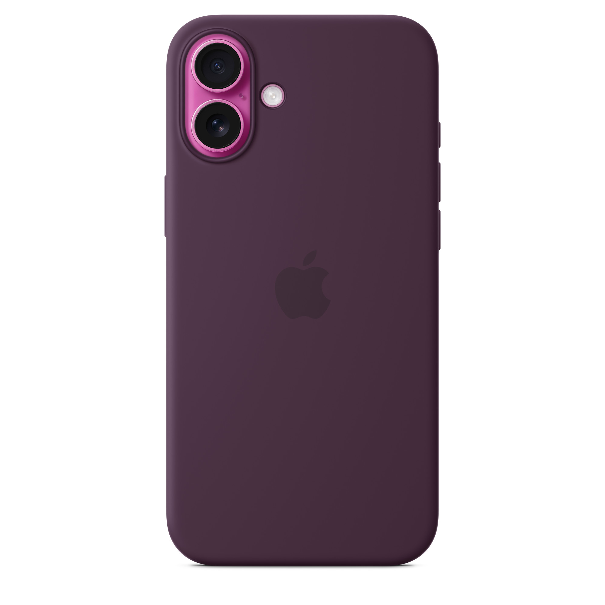 Mor telefon kılıfı, kamera merceği ve bir Apple logosu ile.