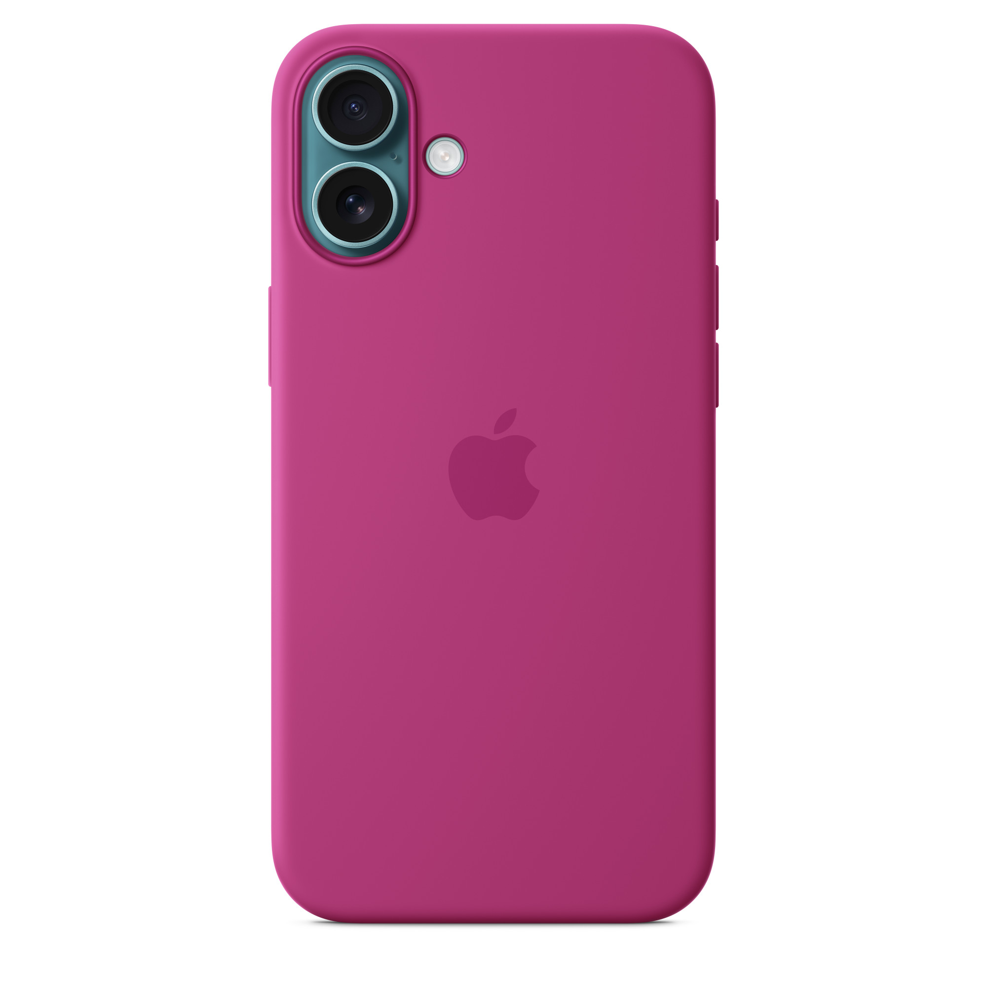Apple logosu ve kamerası olan pembe bir iPhone kılıfının arka görünümü.