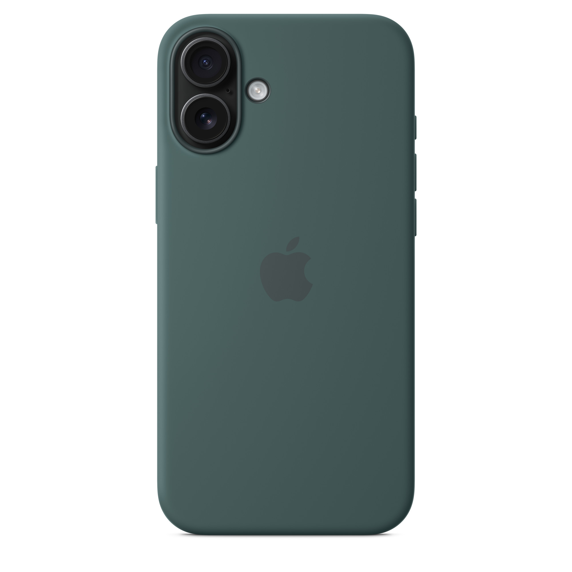 İki kamera lensli ve Apple logolu yeşil telefon kılıfı.