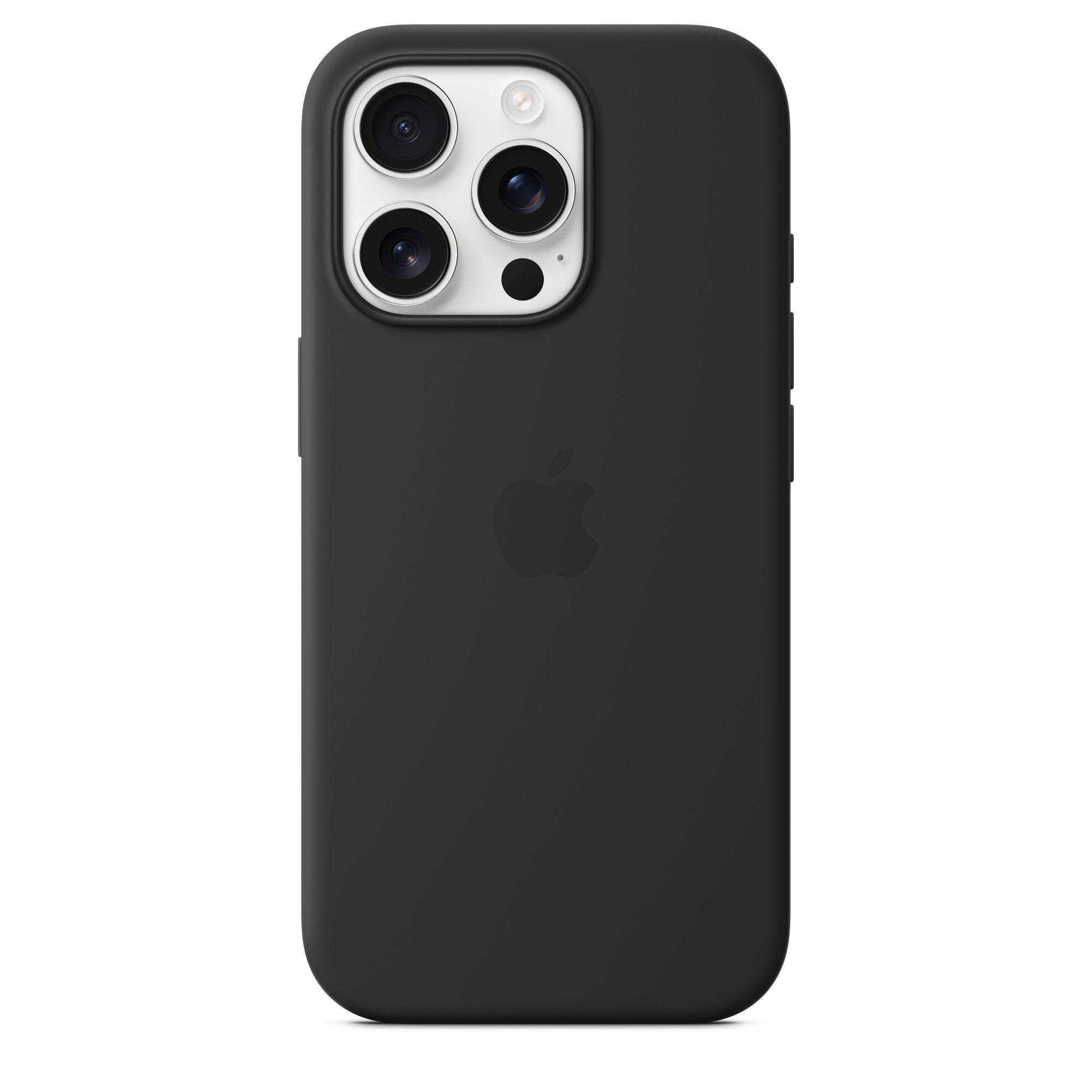 Apple logosu ve kamerası olan siyah bir iPhone kılıfının arka görünümü.