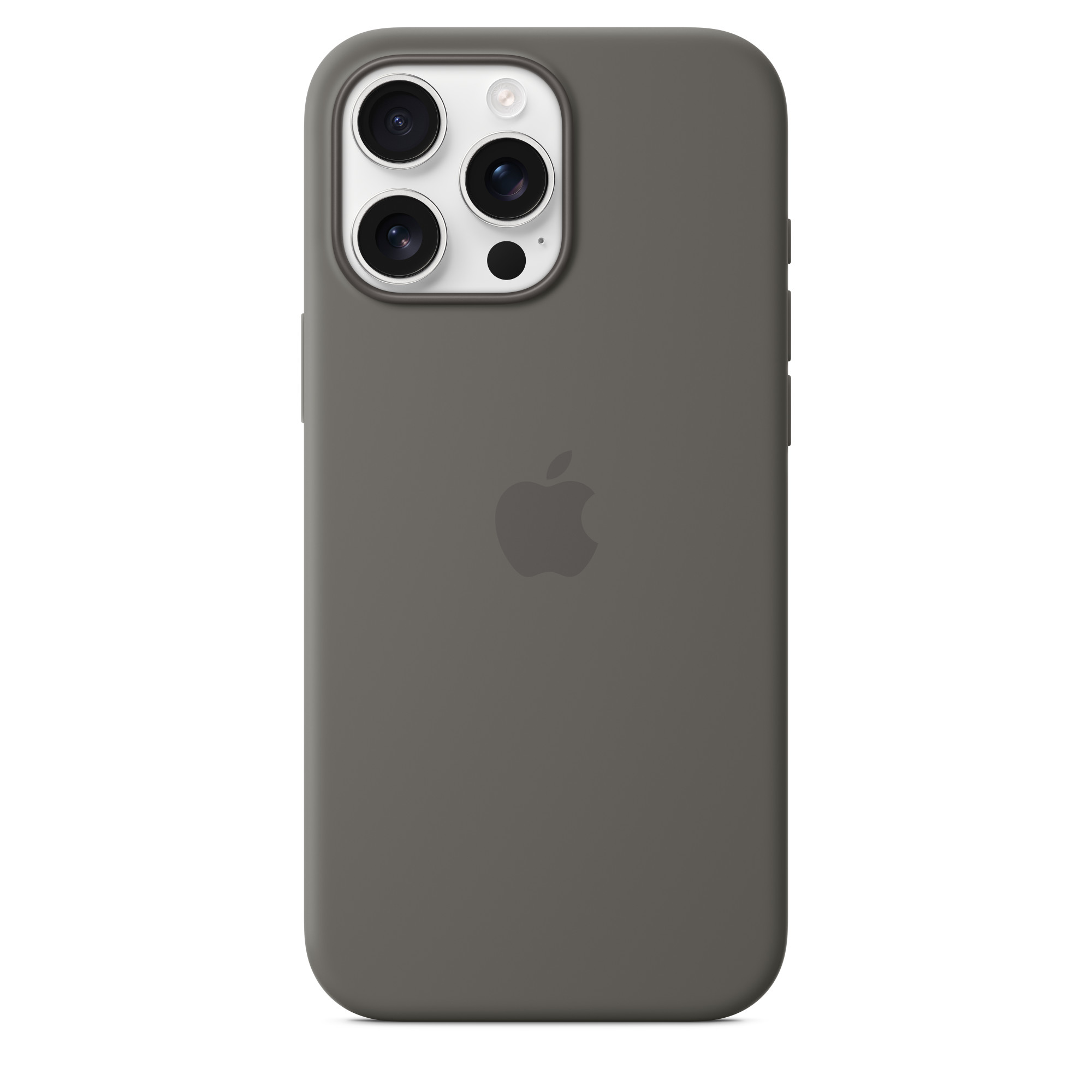 Apple logosu ve kamera seti olan koyu gri bir iPhone kılıfı.