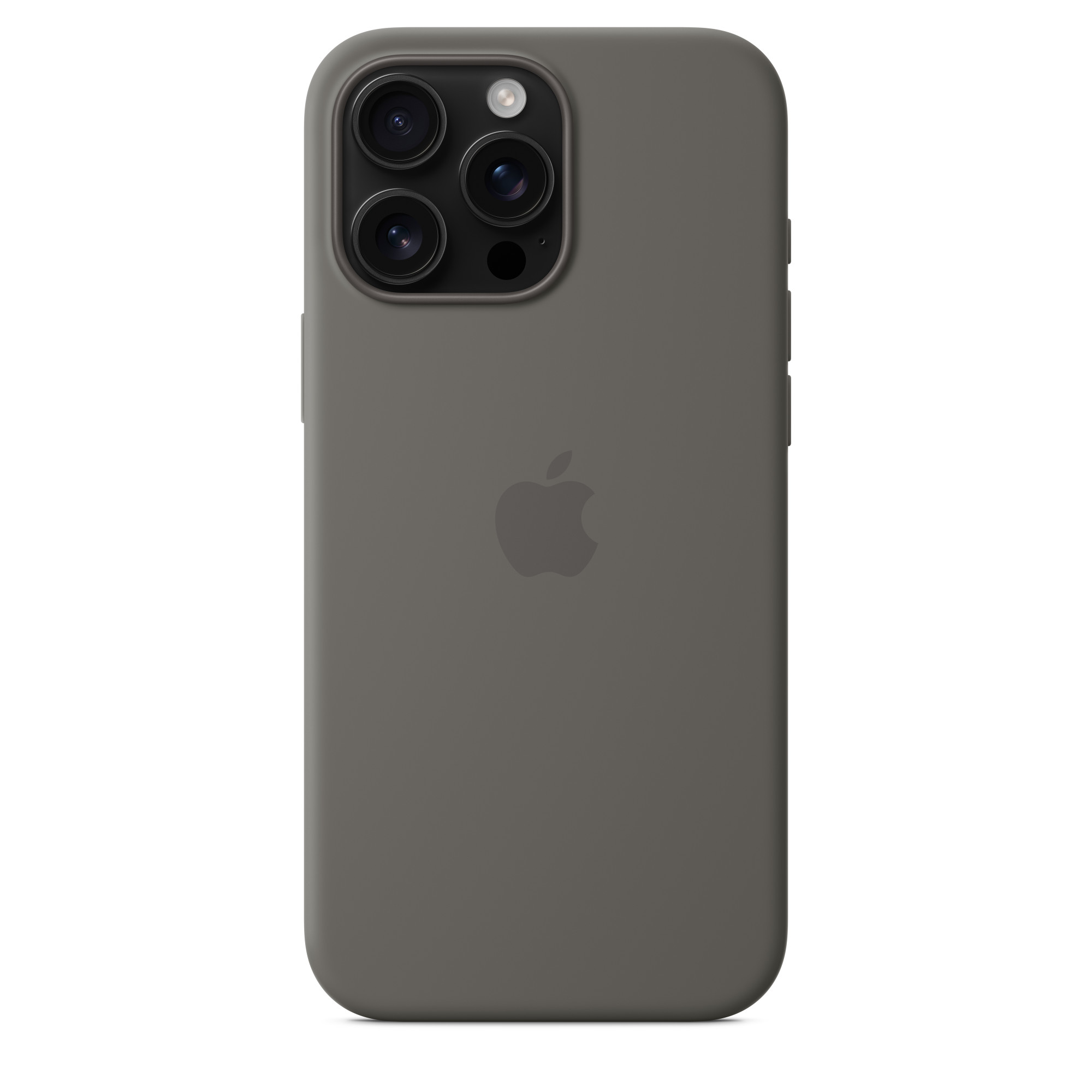 Üç kameralı, Apple logolu ve gri telefon kılıflı gri iPhone 13 Pro.