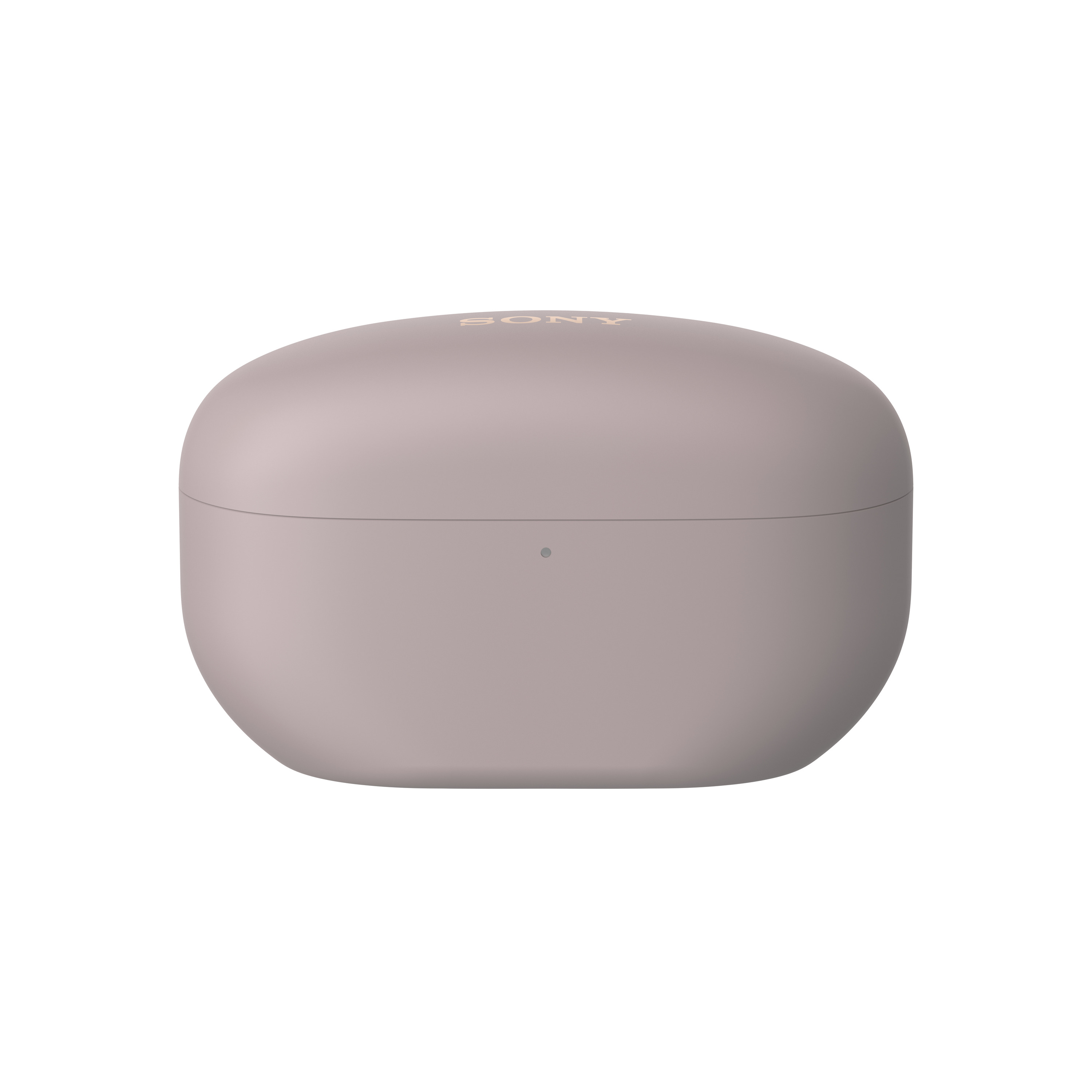 Custodia per auricolari chiusa, viola chiaro, su sfondo bianco.