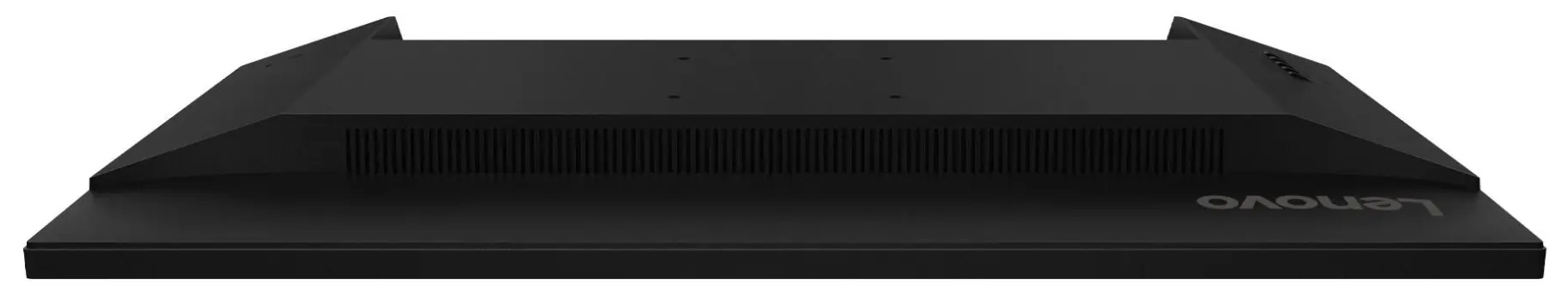 Widok z tyłu czarnego monitora Lenovo, z otworami wentylacyjnymi i widocznym logo Lenovo.