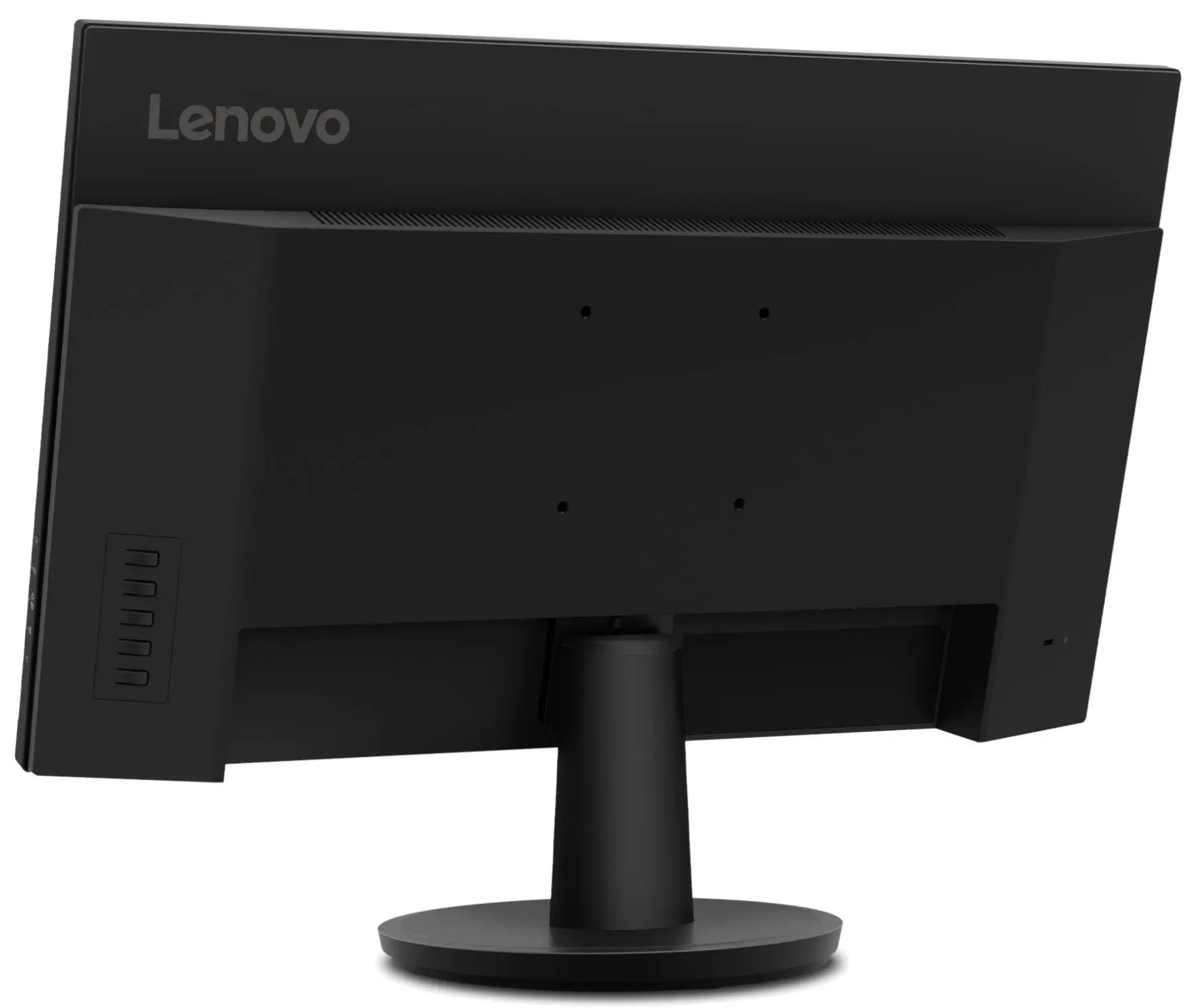 Widok z tyłu czarnego monitora Lenovo ze stojakiem i portami.