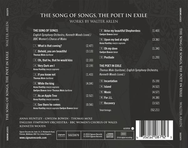 CD-Cover mit Text über 'The Song of Songs' von Walter Arlen und Titellisten.