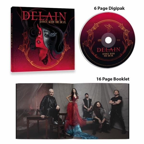 Delain Albumcover und CD. Zeigt eine Frau mit roter/schwarzer Gesichtskunst, Innenbroschüre und CD.
