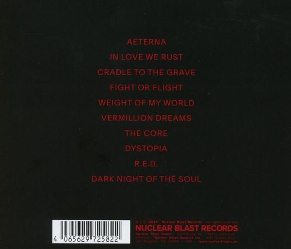 Schwarzer Hintergrund mit rotem Text, der Songtitel und einen Barcode unten auflistet. CD-Cover.
