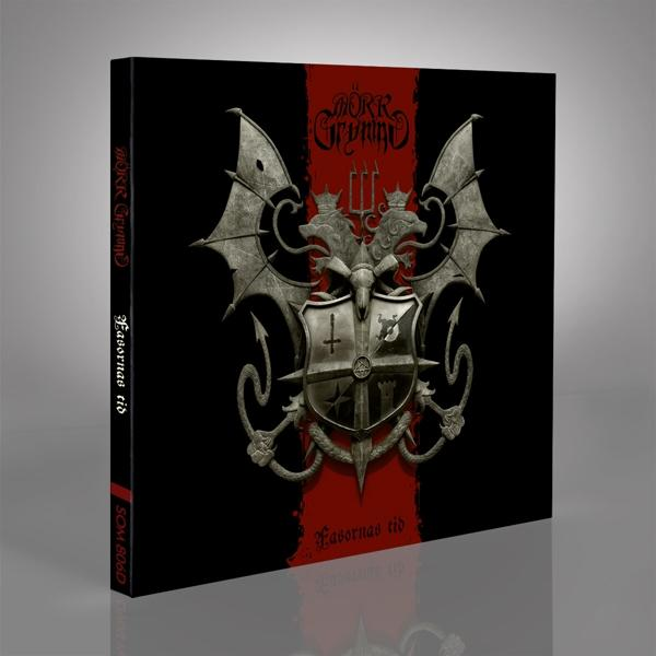 Albumcover mit Schild und drachenartigem Wesen, roter Streifen, schwarzer Hintergrund.
