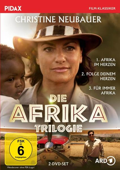 DVD-Cover mit einer Frau, einem Kind und Text. Titel: Die Afrika Trilogie. Enthält Bilder eines Flugzeugs und eines Mannes.