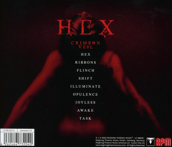 Rückseite eines Albums mit dem Titel "HEX" und einer Liste von Titeln.
