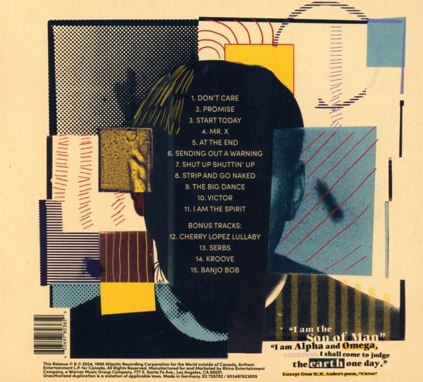 Albumcover mit Gesichtssilhouette, Titelliste und bunten geometrischen Formen.