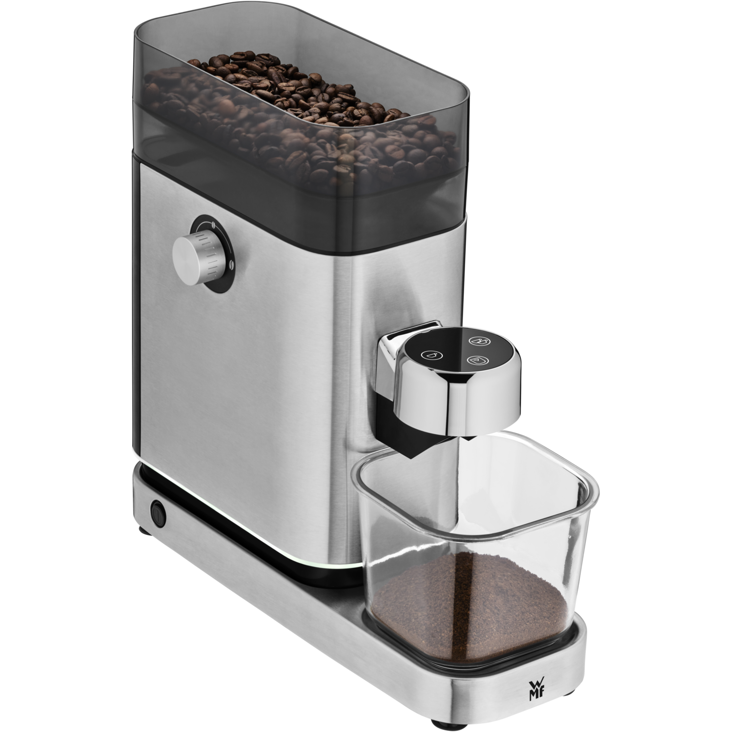 A close-up of a dial on a coffee grinder, showing the grind size.