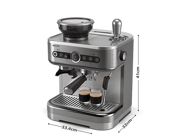 Philips PSA3218/01 Barista Brew Halbautomatische Espressomaschine (Silber, Konisches Mahlwerk aus Metall, 1350 Watt, 15 bar) — Foto 2 von 5