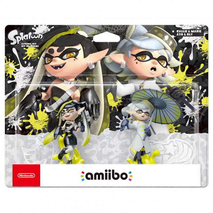 Zestaw Splatoon Amiibo w opakowaniu. Dwie pary postaci w pozach akcji.