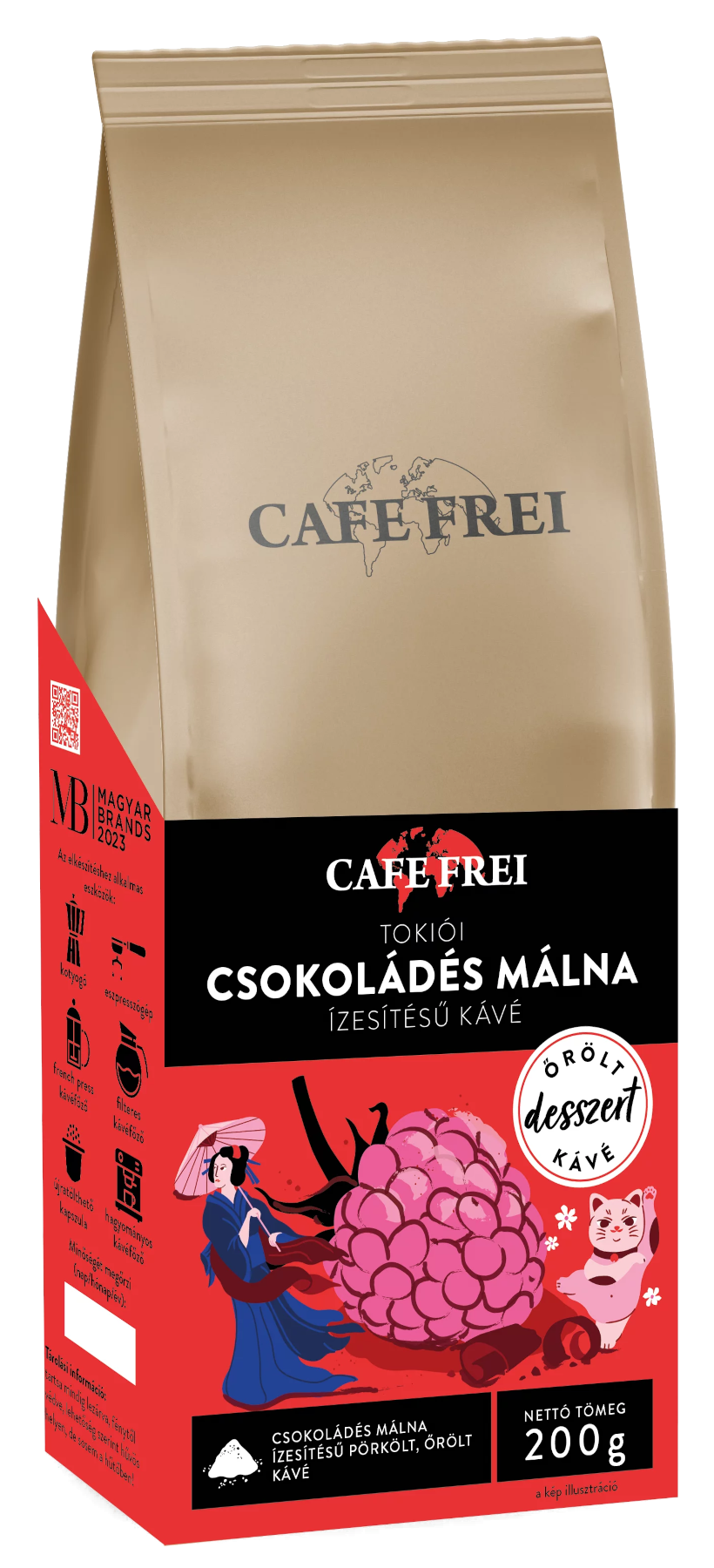 CAFE FREI Tokiói Málna-őrölt kávé Csokoládéval 200g