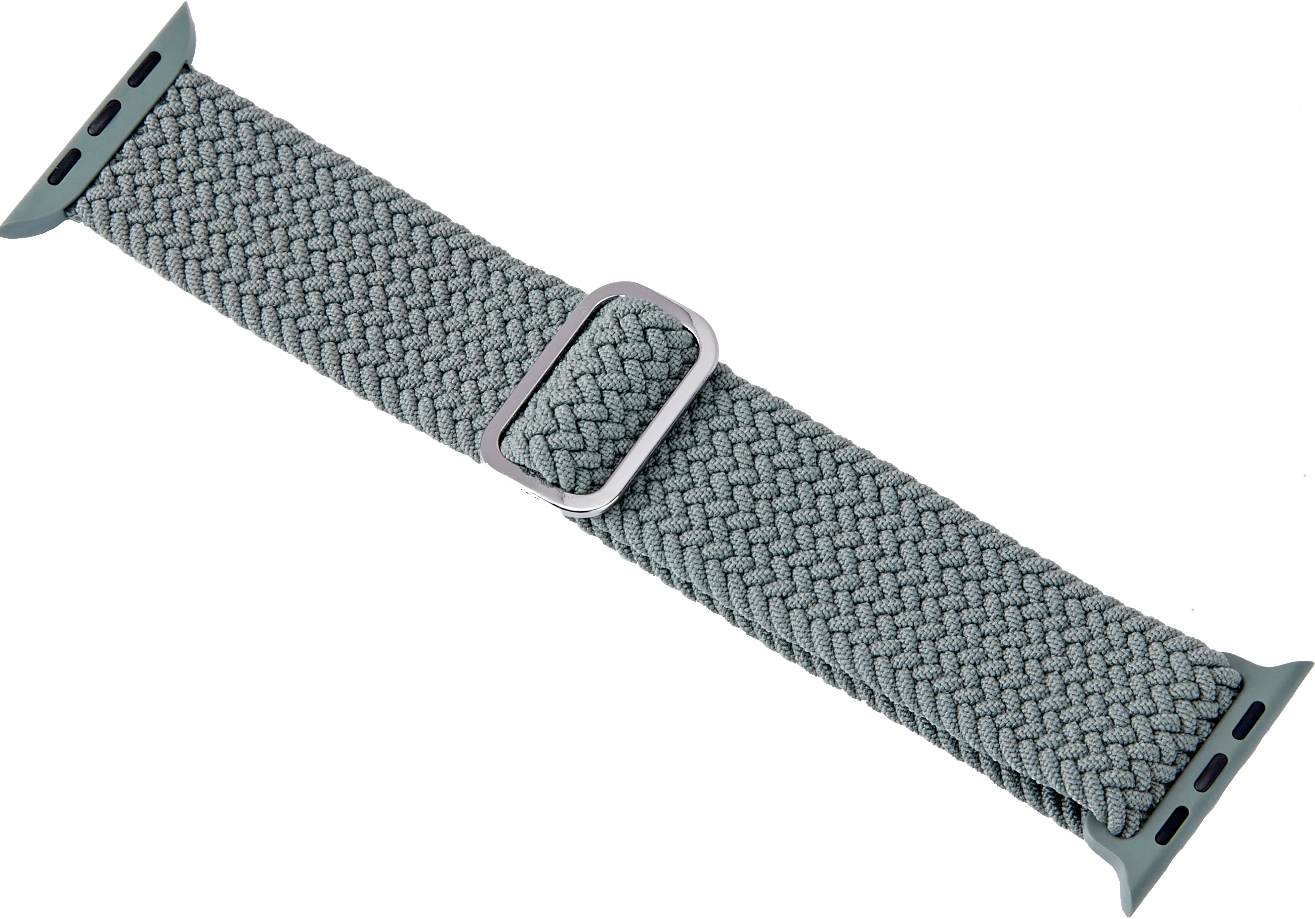 Graues geflochtenes Uhrenarmband mit silberner Schnalle.